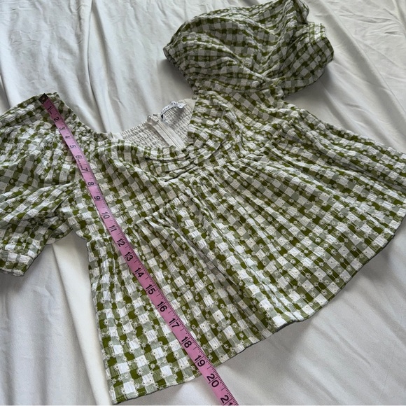 English Factory Green Gingham Bubble Sleeve Top 🌿 Smocked Back - Picture 4 of 5